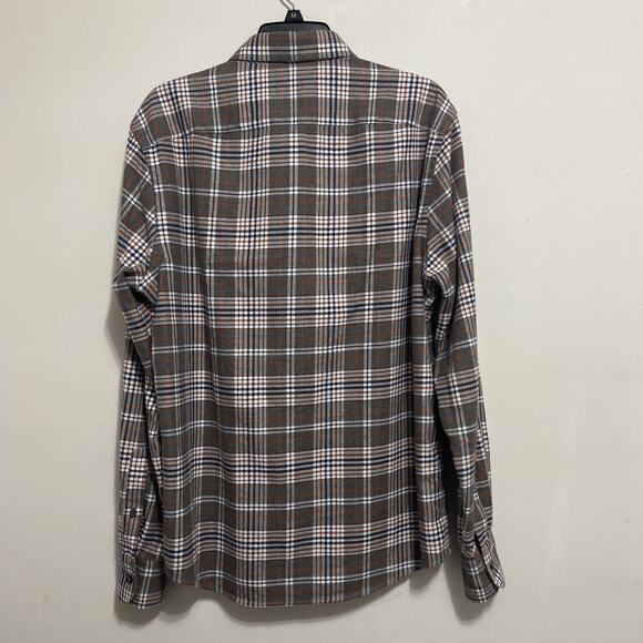 UnTuckit Flannel Shirt Mens Large Slim Fit Brown Gray Plaid Button Up Quenterra - Picture 3 of 8